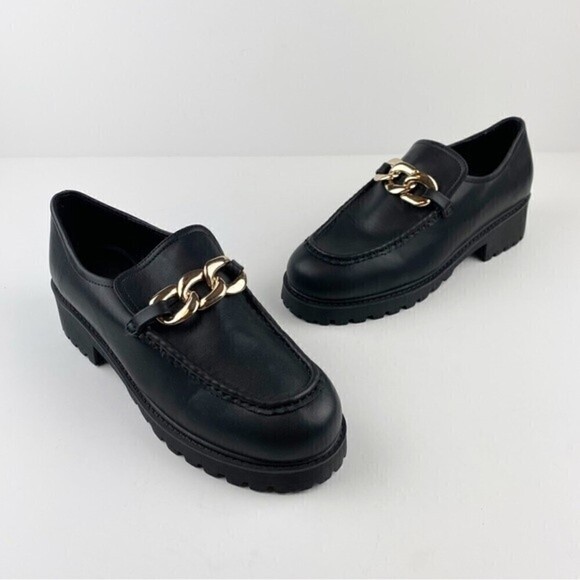 Princess Polly Unchained Chunky Platform Loafers Black Size 10 NEW - Picture 1 of 12